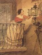 An Italian Woman Lighting a lamp bfore the Image of the Madonna, Karl Briullov